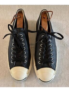 Converse Jack Purcell Black Tumbled Leather Low Top Sneakers Men's 10